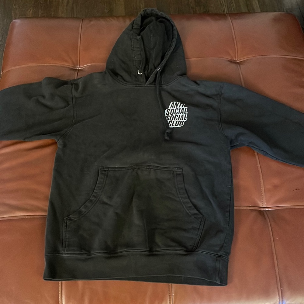Kids small used black anti-social hoodie faded